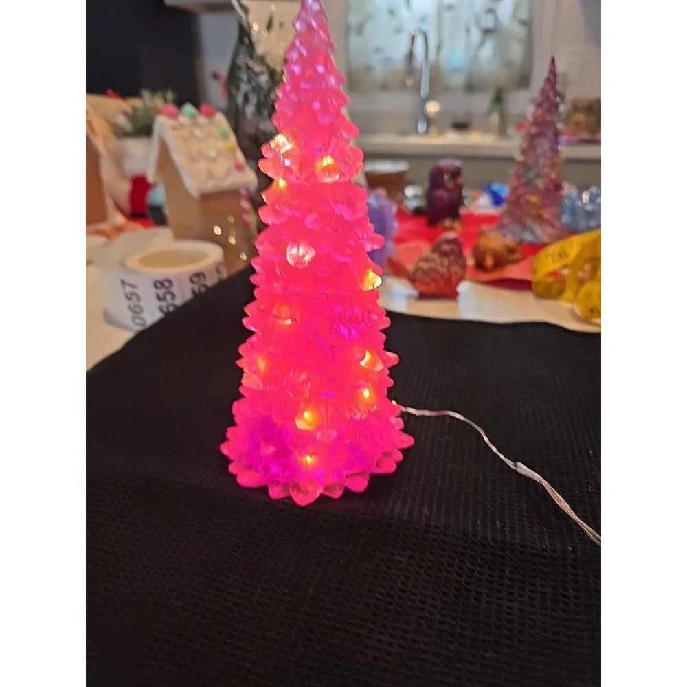 Handmade Resin‎ Pink Light Up Tree Decoration Gift  657